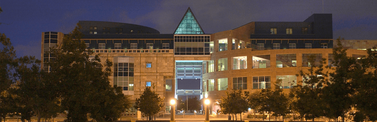 UT San Antonio campus building at night
