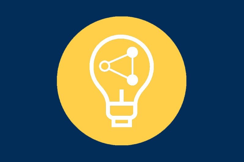 Icon of a lightbulb with a points connecting inside of it to represent Think