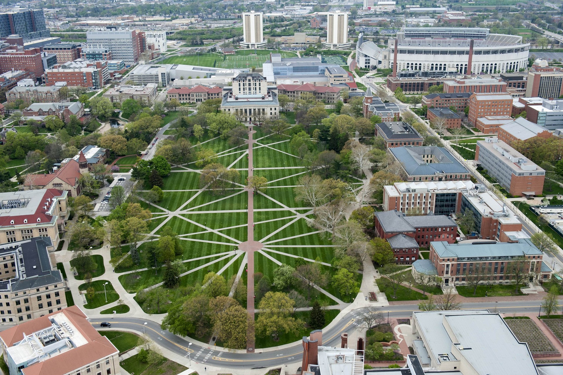 Aerial view of The Ohio State University campus