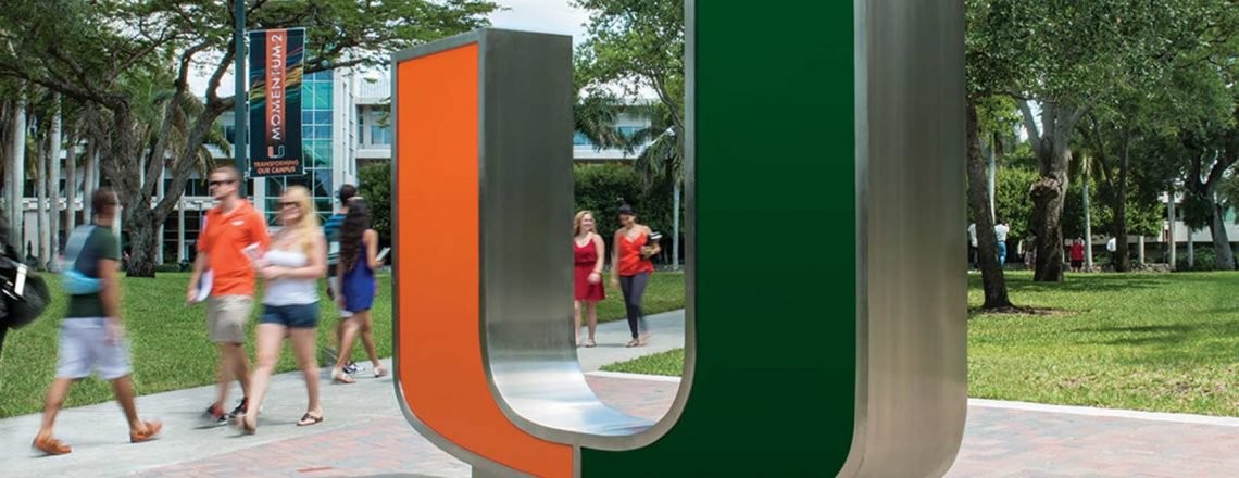 Large orange and green U on the University of Miami campus
