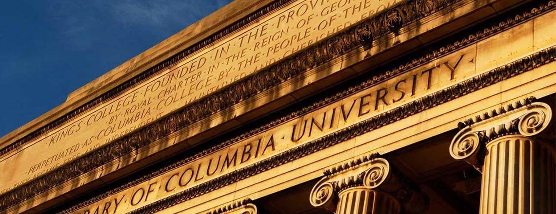 Columbia University Library image at sunset