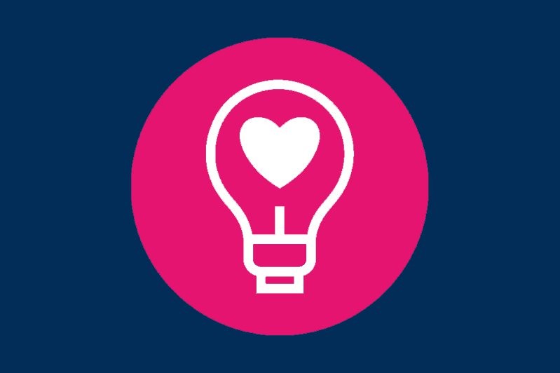 Icon of a lightbulb with a heart inside of it to represent Feel